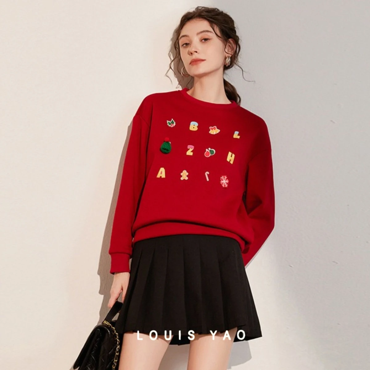 

LOUIS YAO Casual Round Neck Loose Women's Sweatshirts 2025 Autumn Tops Winter Christmas Themed Printed Shoulder Sleeves Hoodie