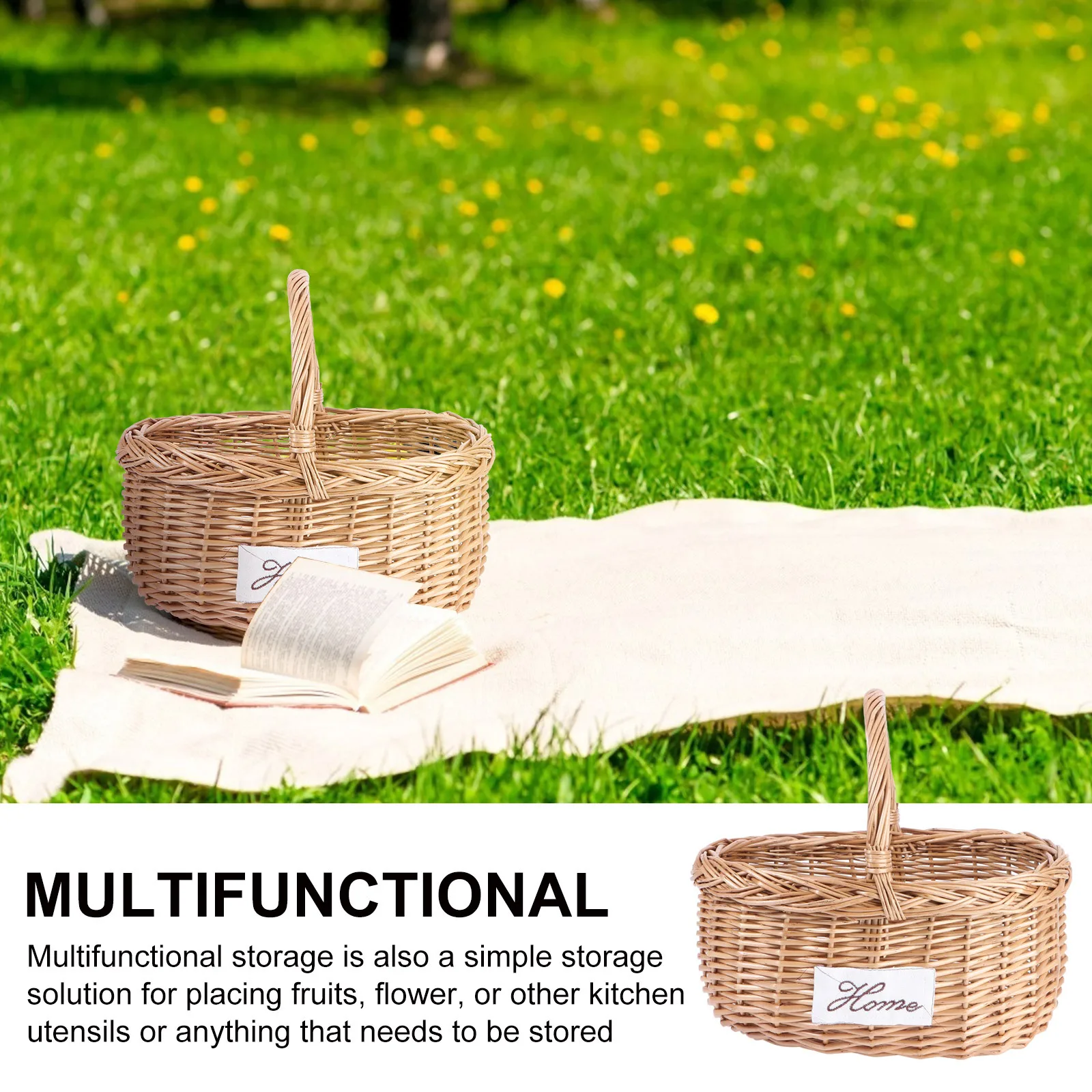 

1Pcs Natural Willow Woven Basket Brown Portable Picnic Storage Holder Multifunctional Fruit Flower Vegetable Container Home