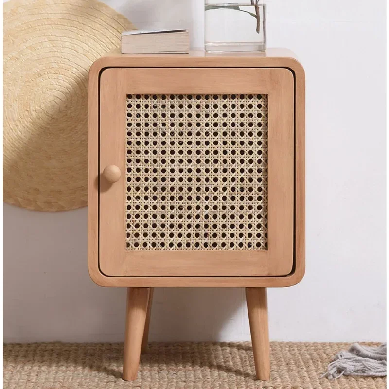 

Ins Bedside Tables Bedroom Narrow Slit Storage Cabinet Natural Rattan Weaving Night Tables Practical Versatile Modern Furniture