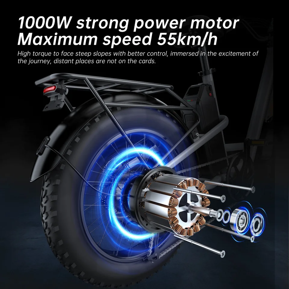 EKX L1 Adult Electric Bike 1000W Motor（1400W peak）34MPH, 48V 15.6Ah Removable Battery With 20''4.0 Fat Tire 7 Speed Urban Ebike image 5