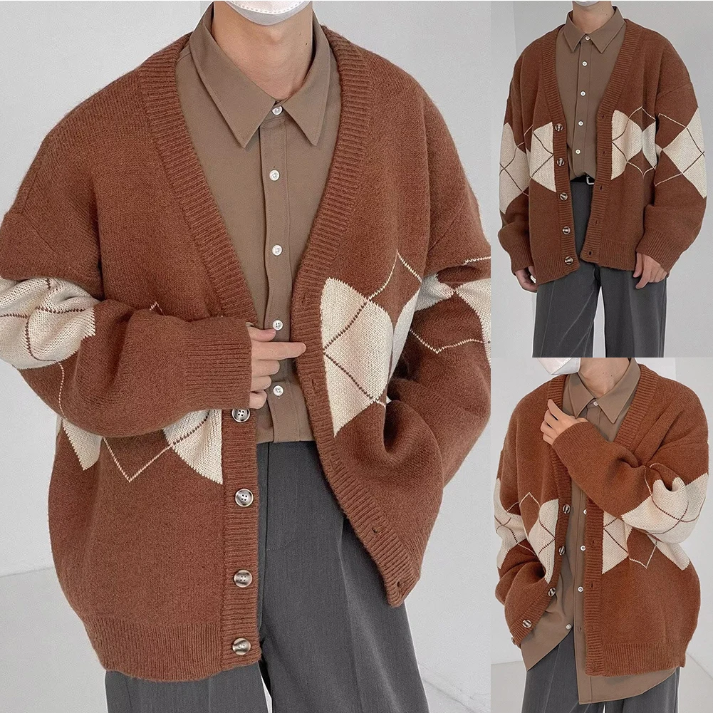 

Мужской кардиган, свитера, вязаный однобортный свободный вязаный кардиган, пальто