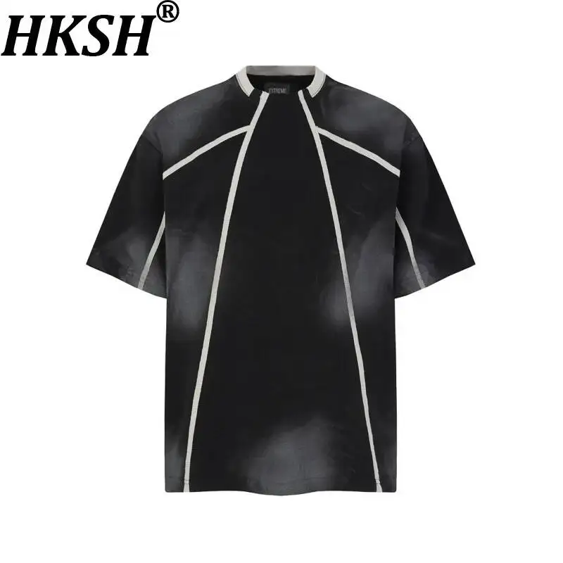 

HKSH High Street Tie-Dye Print Deconstructed Short-Sleeve T-shirt Women Summer New Men Tide Hip-Hop Casual Versatile Top HK24386