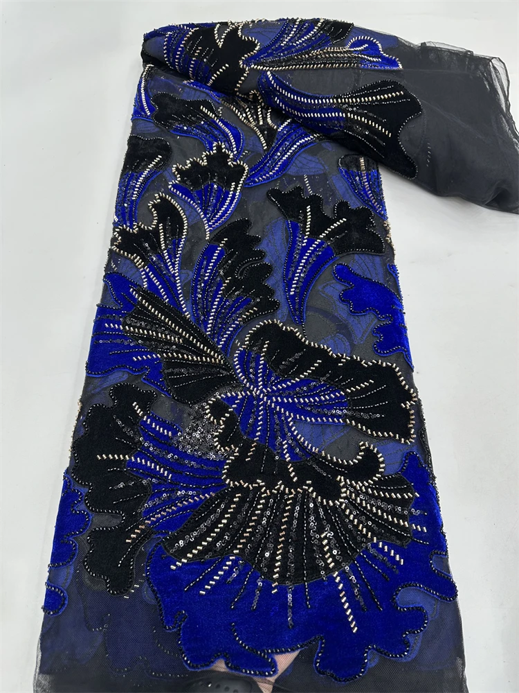 

Elegant Shiny Velvet Lace Fabric With Sequins Hot Sale Embroidery Mesh Lace French Nigerian Velvet Lace Fabric For Wedding Dress
