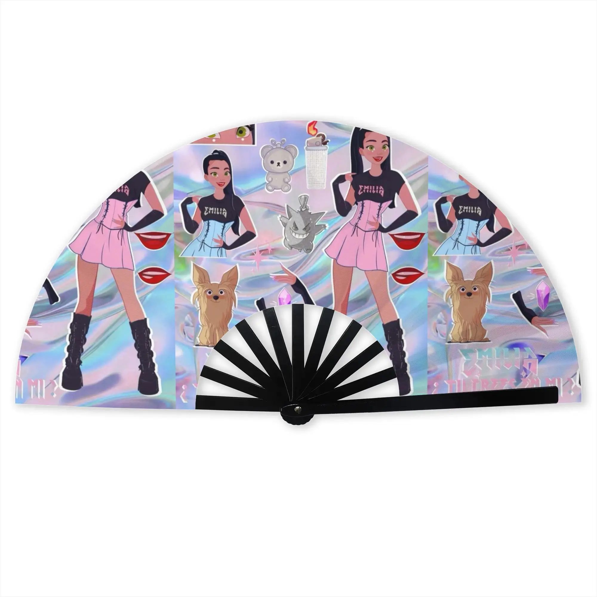E-Emilia Mernes Mp3 Singer Folding Hand Fan DIY Classic Poster Polyester Fabric Fan Novelty Summer Accessory Decorative Fans