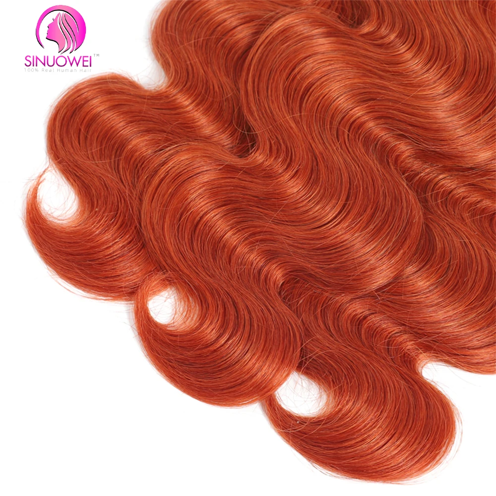 613 Bundles With Closure Body Wave Ginger Orange Human Hair Brazilian 3/4 Bundles With Closure #350 Bundles With Closure