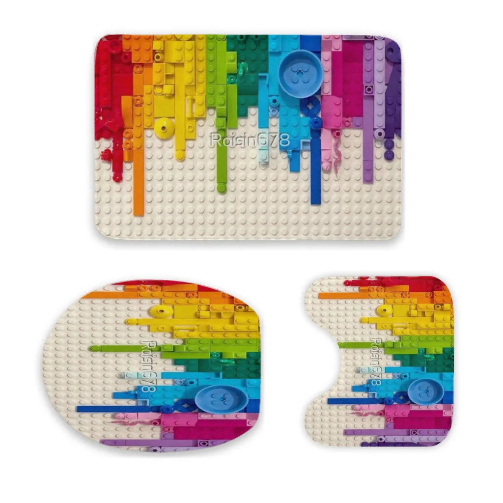 3 Pieces Non-Slip Bathroom Rug, Toilet Mat,Soft Microfibers Absorbent Bath Mat, Rainbow drip Machine Washable