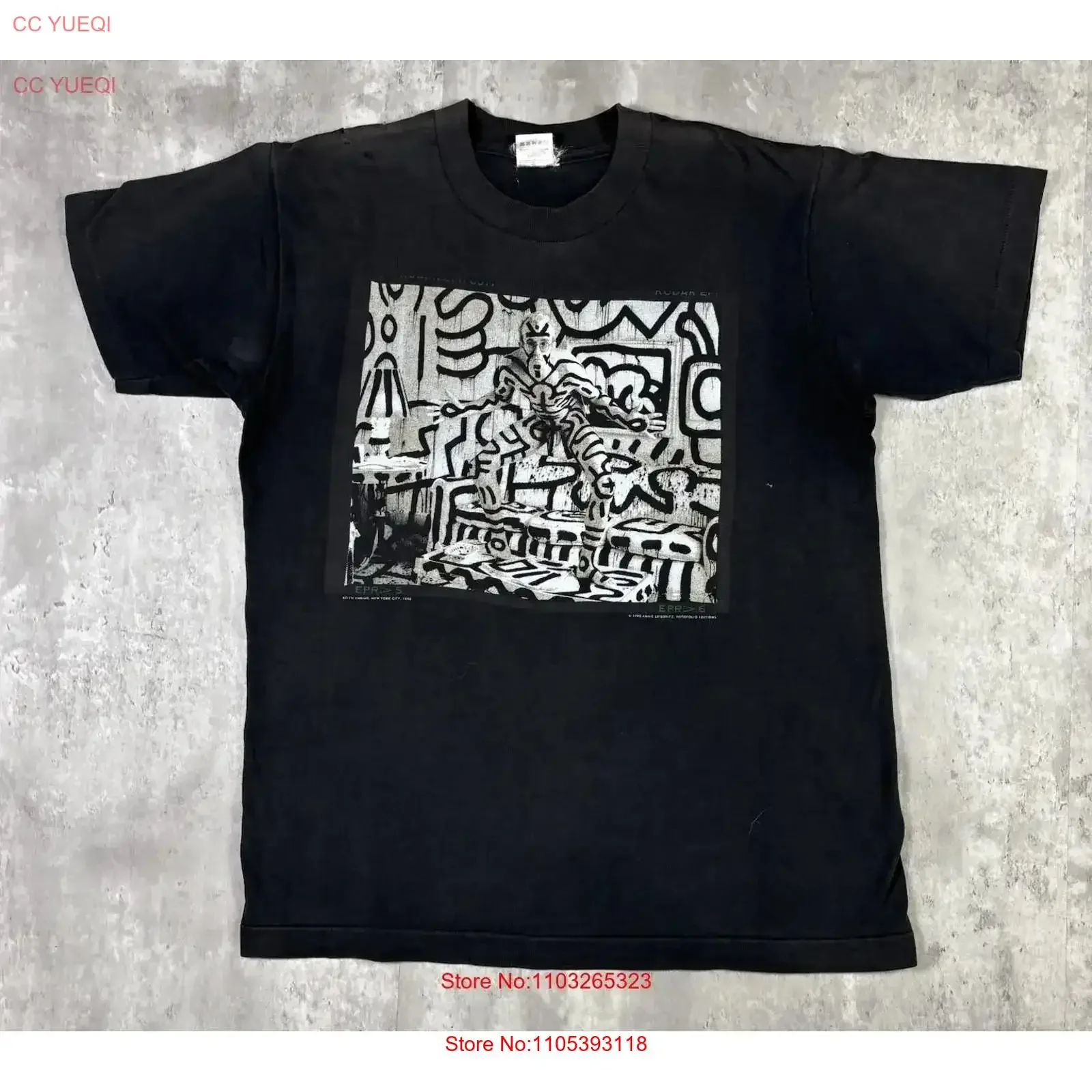 Vintage 90s Kieth Haring Annie Leibovitz Art Promo T Shirt Black size M Adult Washed Stretched Versatile Stylish vintage