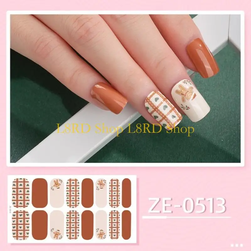 

L8RD 16 полосок, рождественские обертывания для ногтей, полные наклейки, полоски для лака для ногтей, блестящие самоклеящиеся