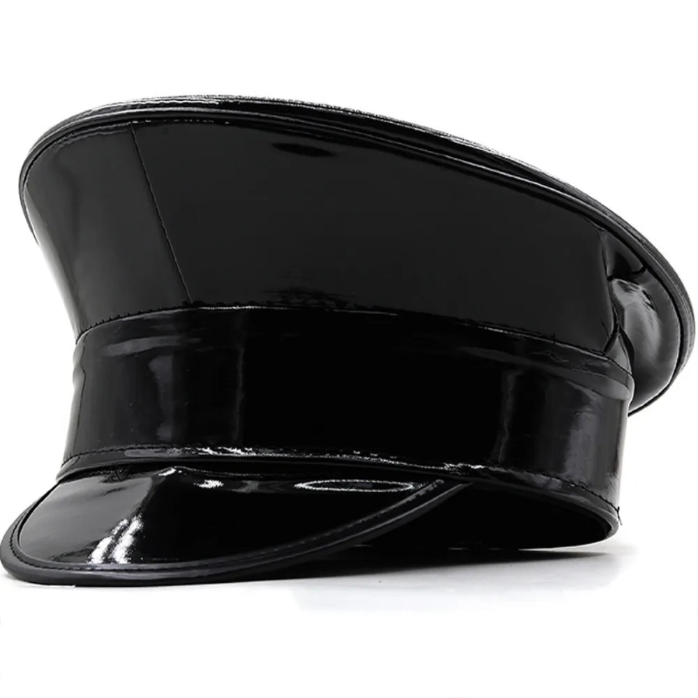 Summer Hat PU Leather Laser Hats UV Protection Sunscreen Leather Beret Waterproof Flat Caps Captain Cap Men