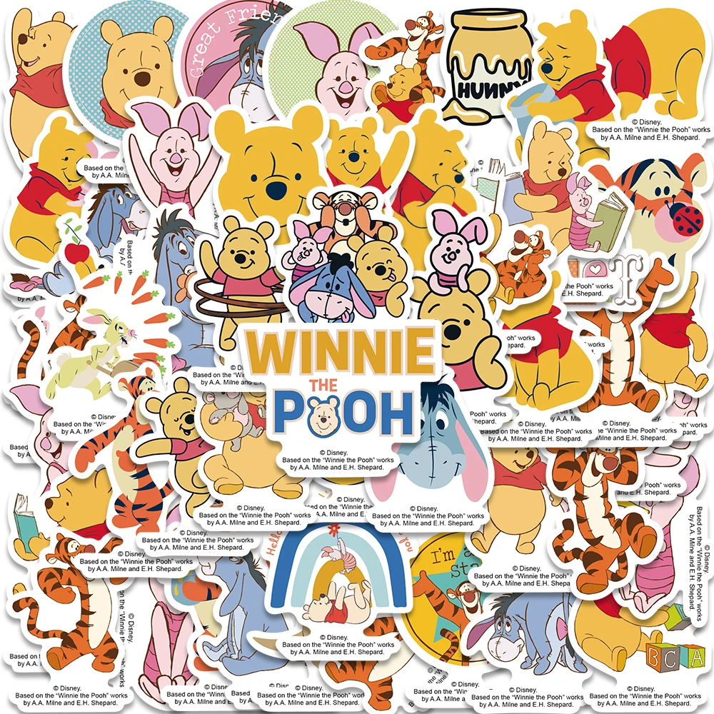 50PCS Disney Cartoon Winnie The Pooh Stickers Pooh Bear Piglet Tigger Sticker for Luggage Laptop Waterproof Decals Kids Gift