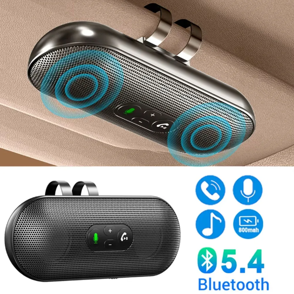 T18 Portable Bluetooth 5.4 Handsfree Car Kit Speaker 3W Wireless Audio Receiver MP3 Music Player Noise Cancelling Sun Visor Clip
