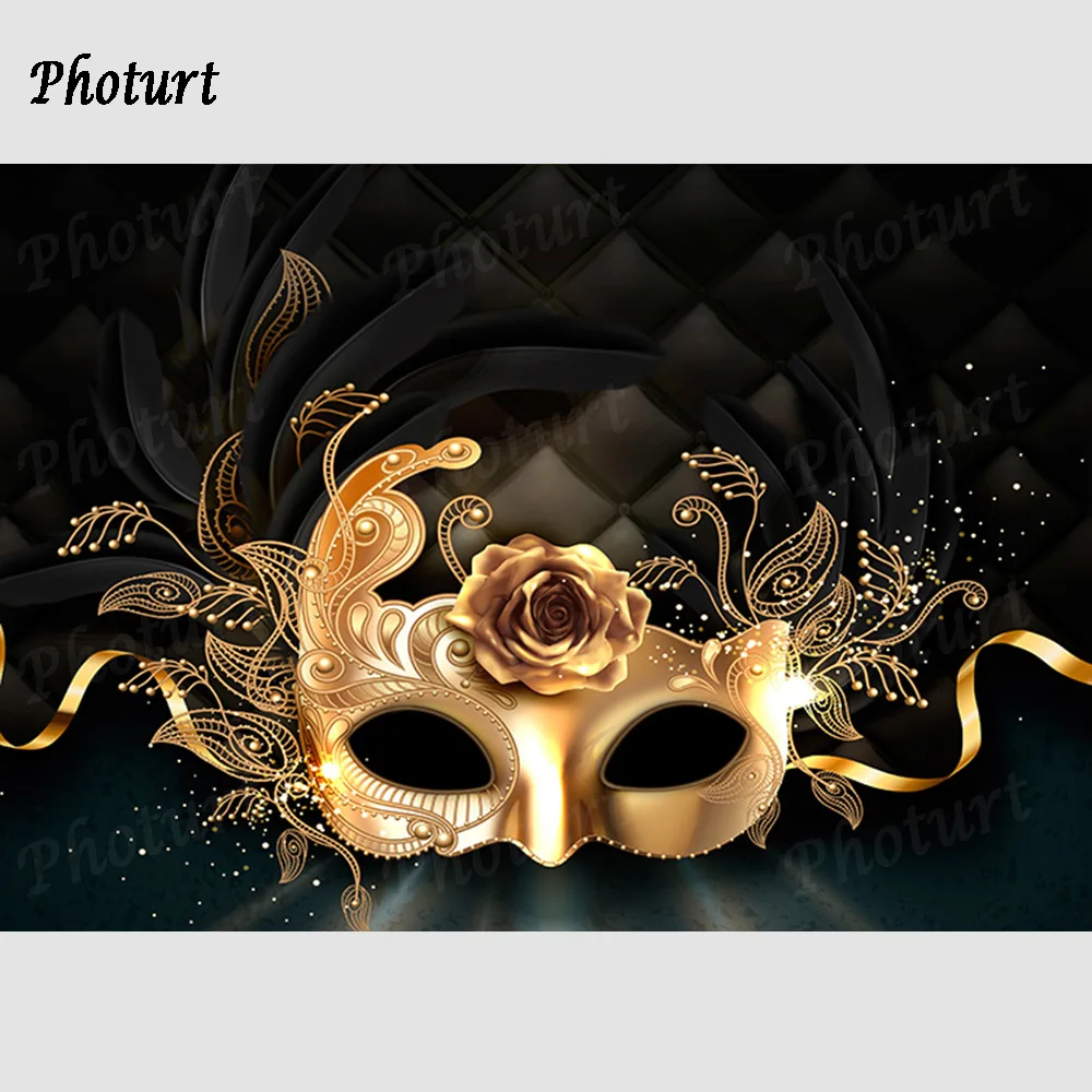 PHOTURT Mardi Gras Backdrop Dancing Mask Carnival Masquerade Party Supplies Purple Photography Background Event Decor Props