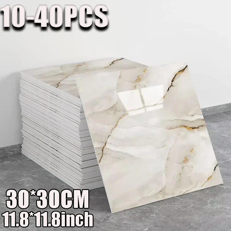 Glossy Marble Pattern Self-adhesive Wall Stickers Anti-tile Moisture-proof Aluminum Foil Bottom Wallpaper Bathroom Kitchen Decor