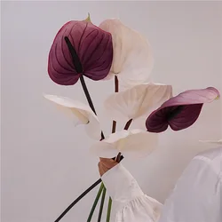 5Pc 인공 느낌 라텍스 PVC 안스리움 꽃 칼라 릴리 결혼식 배경 꽃꽂이 홈 파티 이벤트 장식 Flore