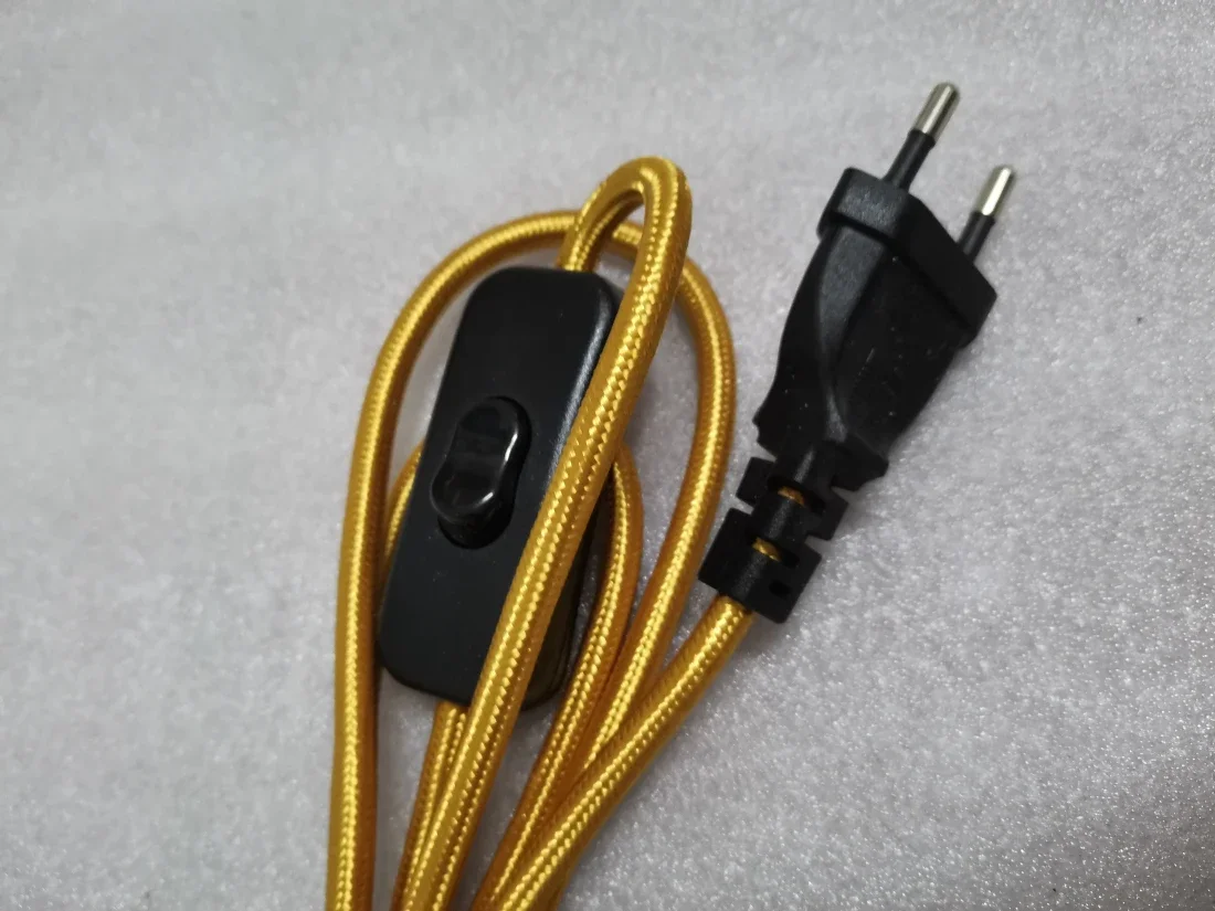 220V AC Power Cords With European Plug Switch Classic Fabric Textile Covered Flex Cable Wire Extension Cord for Table Lamp