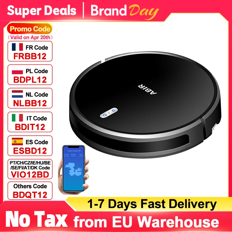 Aspirateur robot ABIR G20S, Navigation sur carte IA, partition super intelligente, avec mémoire,app WiFi,aspiration 6000Pa,nettoyage humide intelligent, désinfection, fonctionne avec Alexa et Google