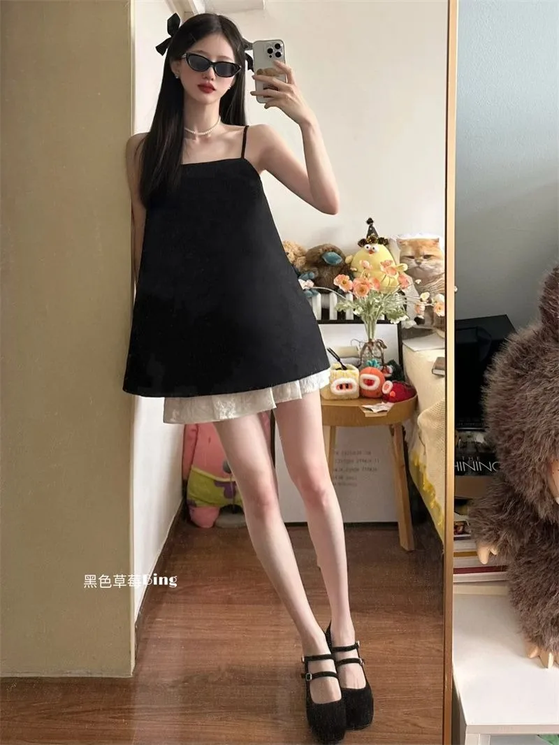 Korean Fashion Design Sense Camisole Vest Women's Summer Loose Top Ballet Style Short Skirt Two-piece Set Female Clothing