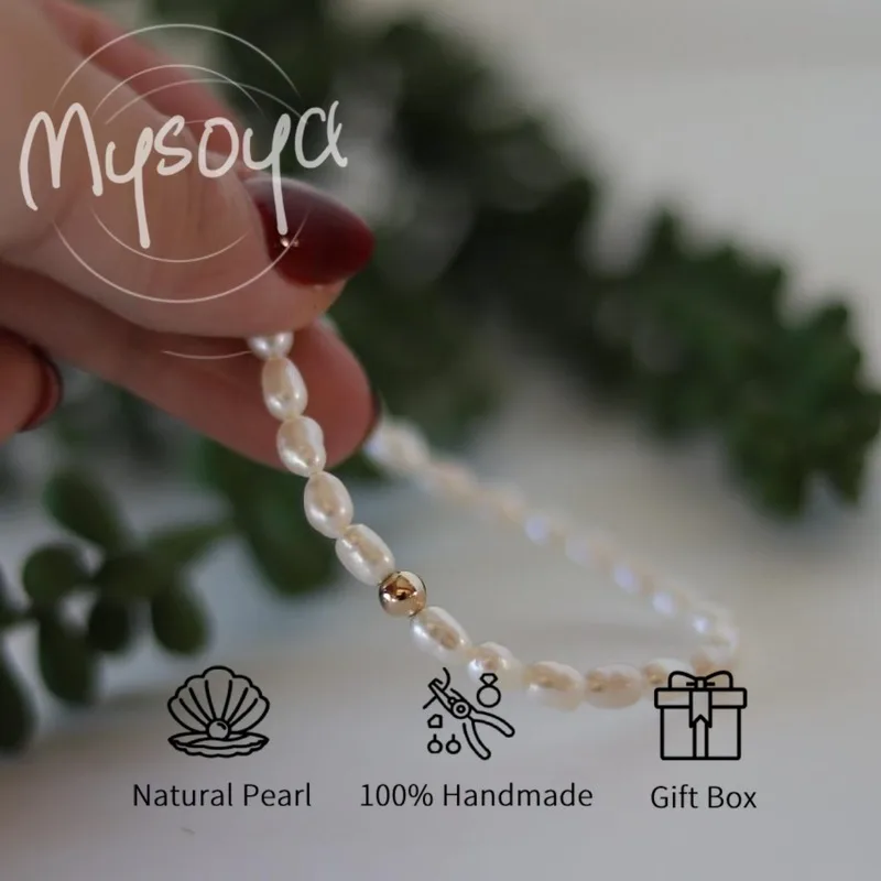 

MYSOYA White Baroque Freshwater Pearl Bracelet 5-6mm With Gift Box For Her/Him Birthday/Wedding/Christmas/New Year Gift