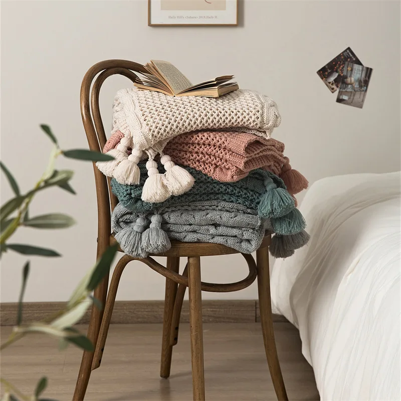 

Senior Sense of Solid Color Knitted Wool Blanket Four Seasons Tassel Bedroom Sofa Cover Blanket Multifunction Shawl 여름이불