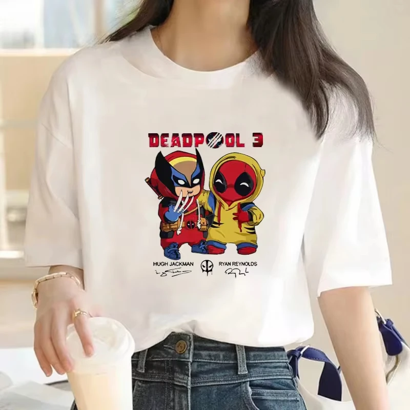 Deadpool and Wolverine Same Deadpool  Anime Patterns Printing Man Womens Cotton Top Marvel Movie Peripherals Cartoon Y2K T-shirt