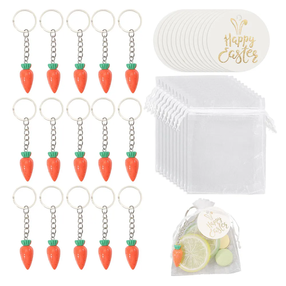 20 Sets Carrot Keychain Resin Carrot Pendant Keychains with Iron Split Key Rings DIY Keychains for Easter Party Gift