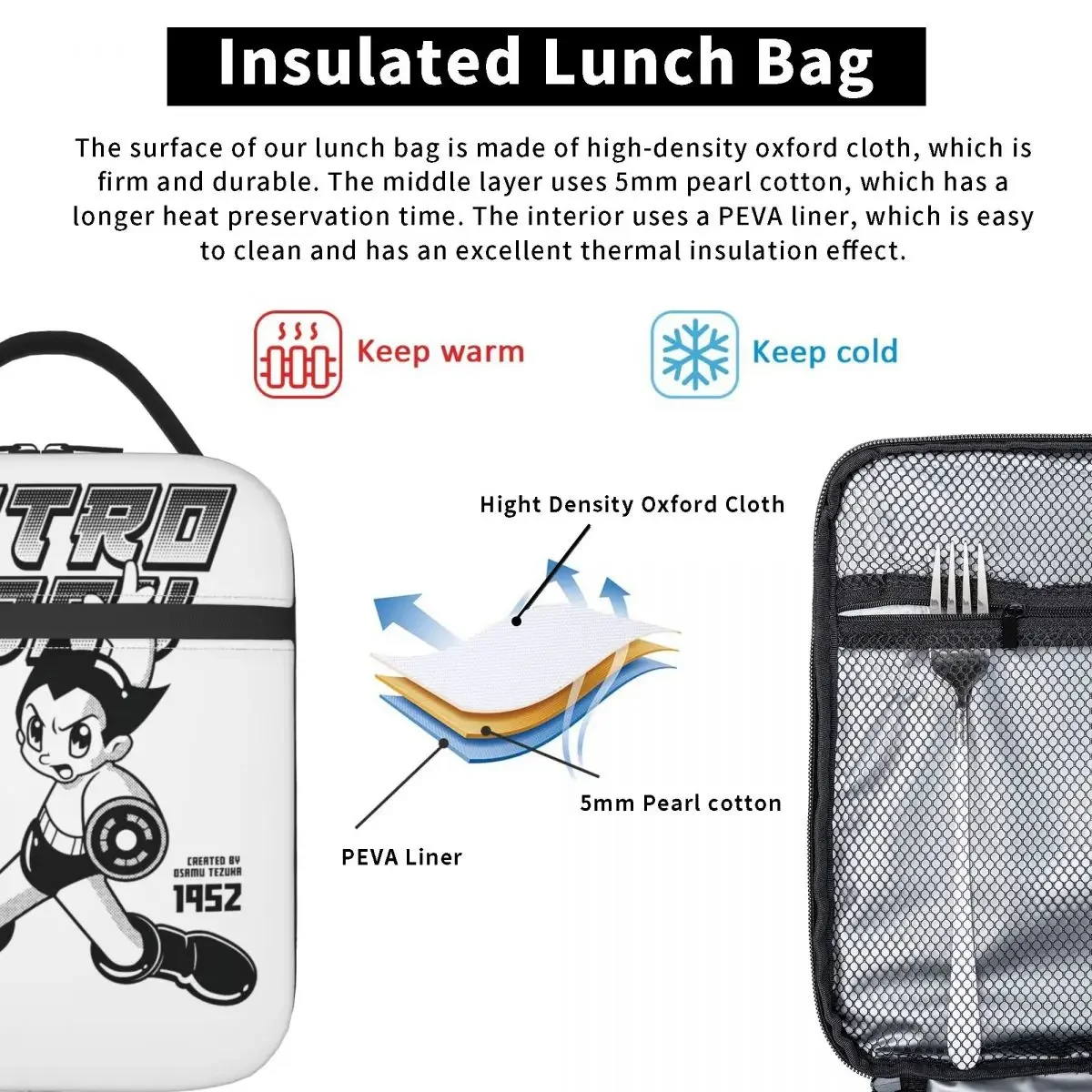 Astro Boy Astroboy Insulated Lunch Bag Large Anime Reusable Thermal Bag Lunch Box Tote Work Travel Food Handbags