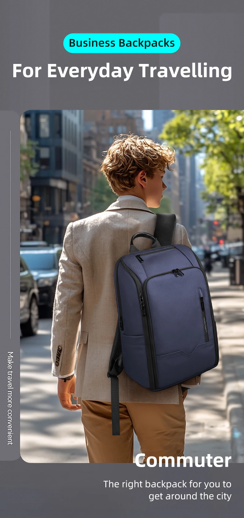 Heroic Knight Minimalistischer Herren-Reiserucksack mit Großer Kapazität, 15,6 Zoll Laptop-Tasche, Wasserdichter Business-College-Rucksack – Detail 1