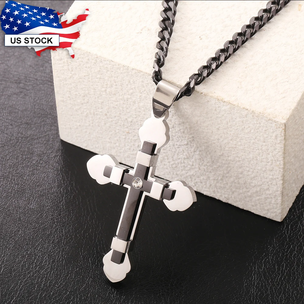 Gold Black Silver Color Cross Pendant Necklaces for Men Stainless Steel Cross Mens Necklace Chain Trendy Jewelry Wholesale LKP14