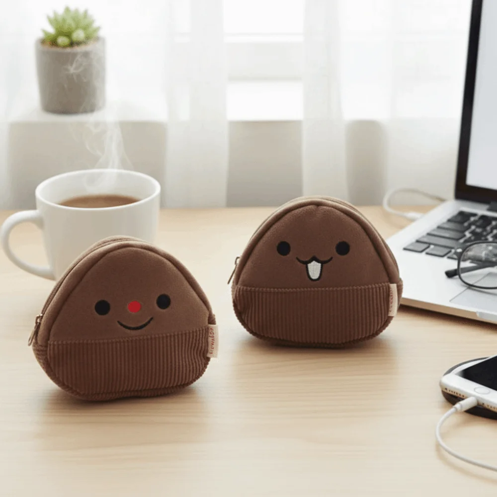 

Large Capacity Chestnut Design Coin Purse Suede Brown Makeup Keys Storage Bag Cartoon Organizer Toiletries Skincare Bag