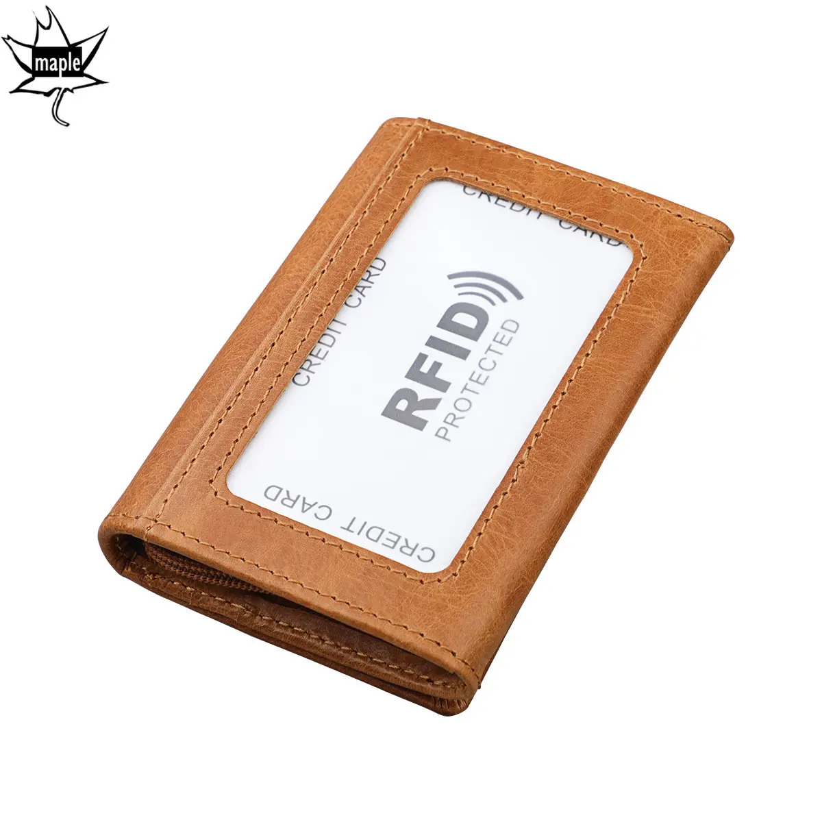 Crazy Horse Leather RFID Unisex Women Men Short Thin Mini Wallet Retro Brown Exquisite Leather Card Holder Cash Storage Pouch