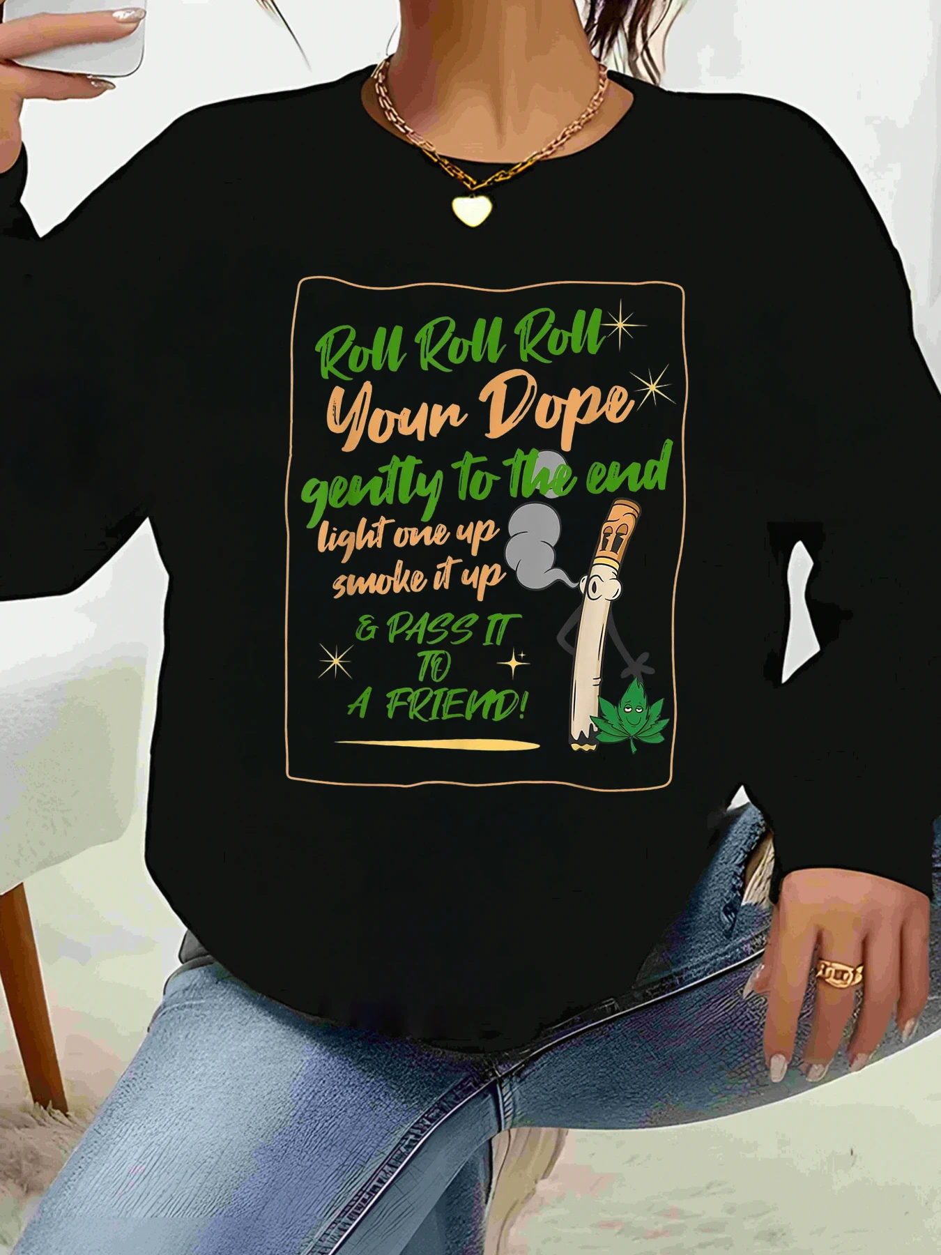 

Футболка с длинными рукавами и принтом Roll Your Dope, повседневная одежда на 420, женский топ