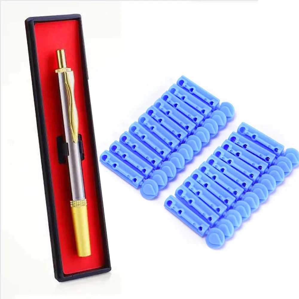 1 قطعة الفولاذ المقاوم للصدأ Lancet نقطة القلم إراقة الدماء الوخز بالإبر العلاج بالتدليك مقبض أدوات + 50 قطعة لانسيت الدم القابل للتصرف #2