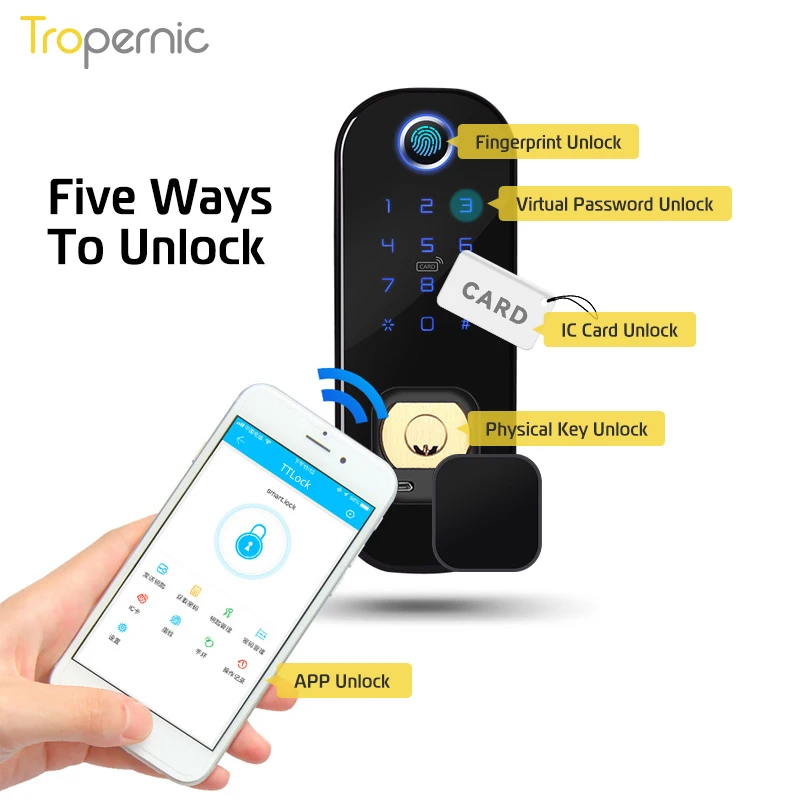 Waterproof Smart Lock For Gate Outdoor Keyless Electric Rim Wifi Double Sided Fingerprint Reader Lock With Ttlock App