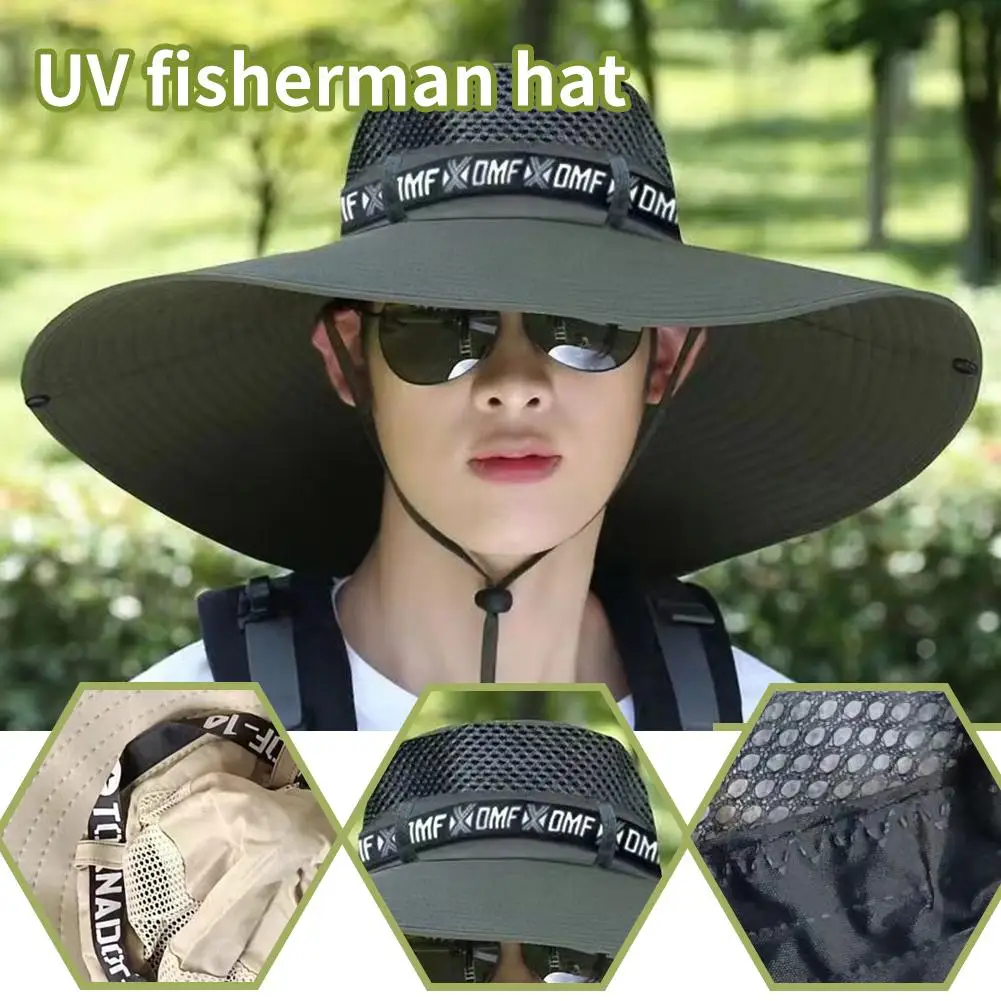 

1PCS SummerLarge Brim Sun Hat Men Women Breathable Mesh Fisherman Fishing Outdoor Sun Caps Hat Cap Hiking UV Beach Protecti P1J6