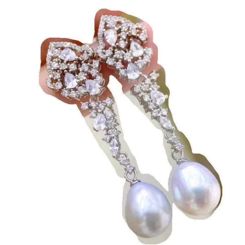 elegant pair of 10-13mm south sea white pearl dangle earring 925s  925 sterling silver  earrings