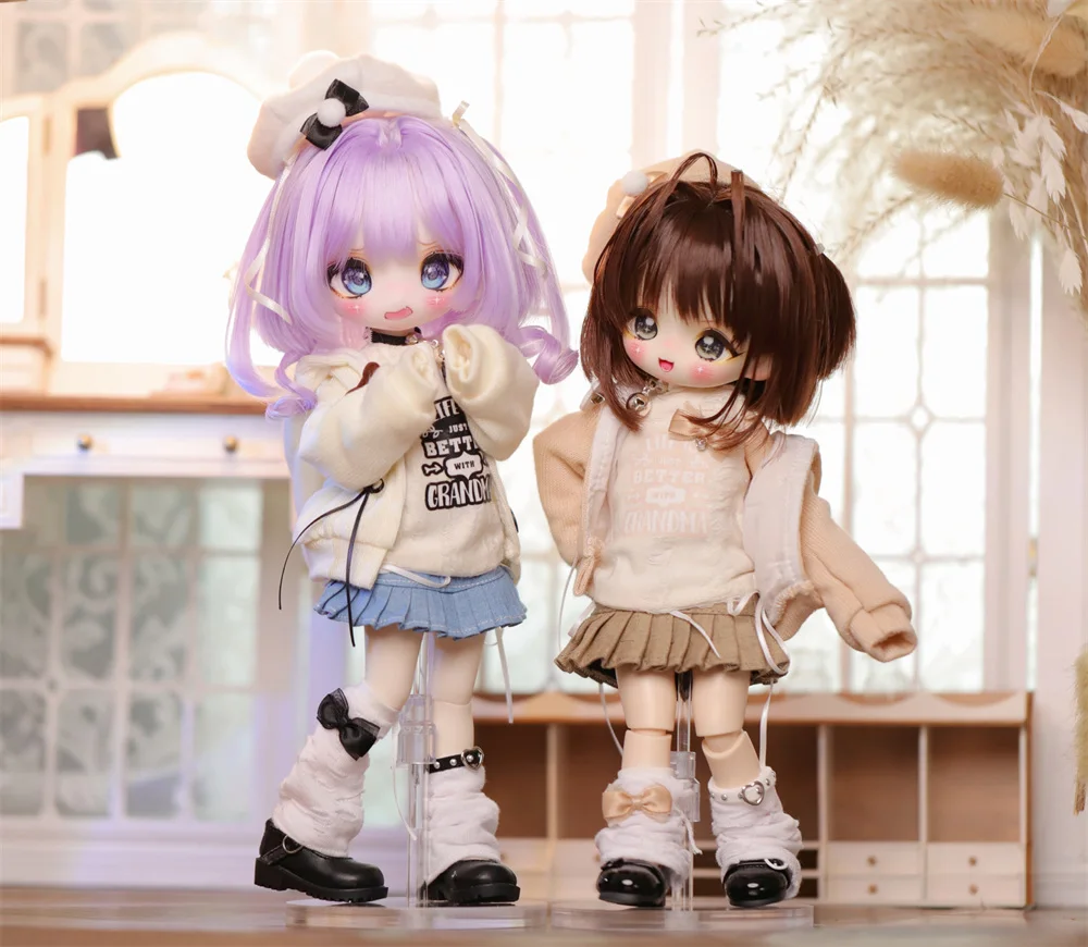 BJD doll clothes suitable for 1/6 size sweatshirt, skirt clothes set doll accessories (7 points)