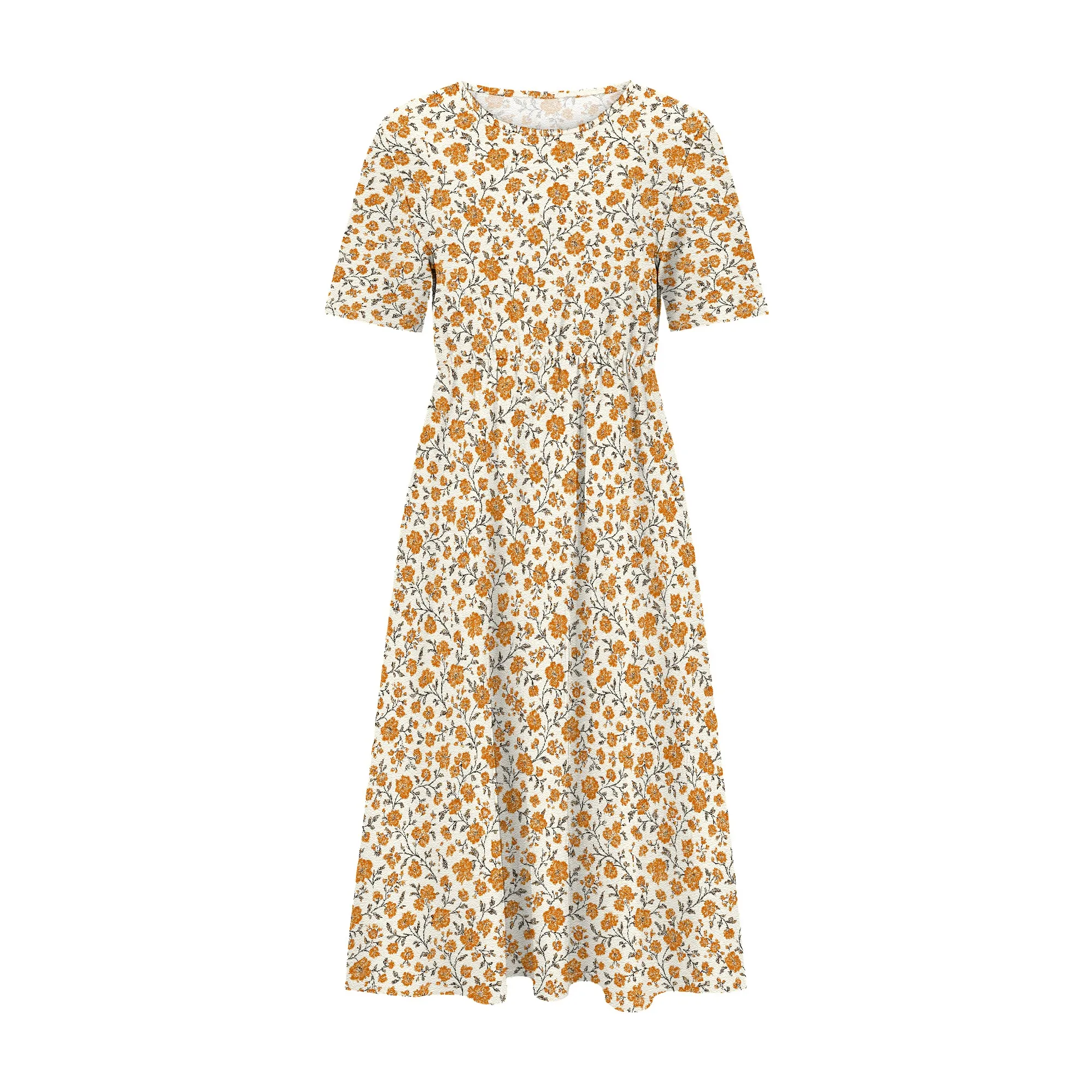 Abito da donna per invitati a un matrimonio a maniche corte con stampa floreale Ditsy, abiti midi larghi e fluidi estivi con tasche