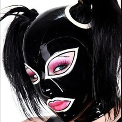 Latex Catsuit Gummi Rubber Unisex Two Holes Hoods Sexy Club Mask Customized .4mm