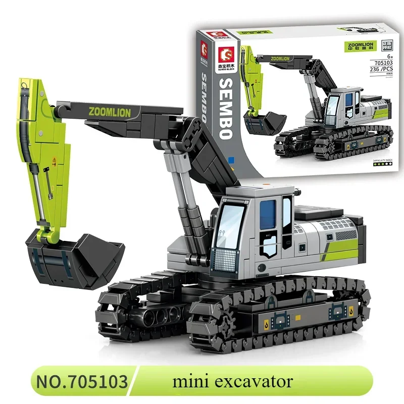 SEMBO BLOCK Mini Excavator Engineering Car Simulation Puzzle Piece Kawaii Tabletop Decoration Children's Toy Birthday Gift