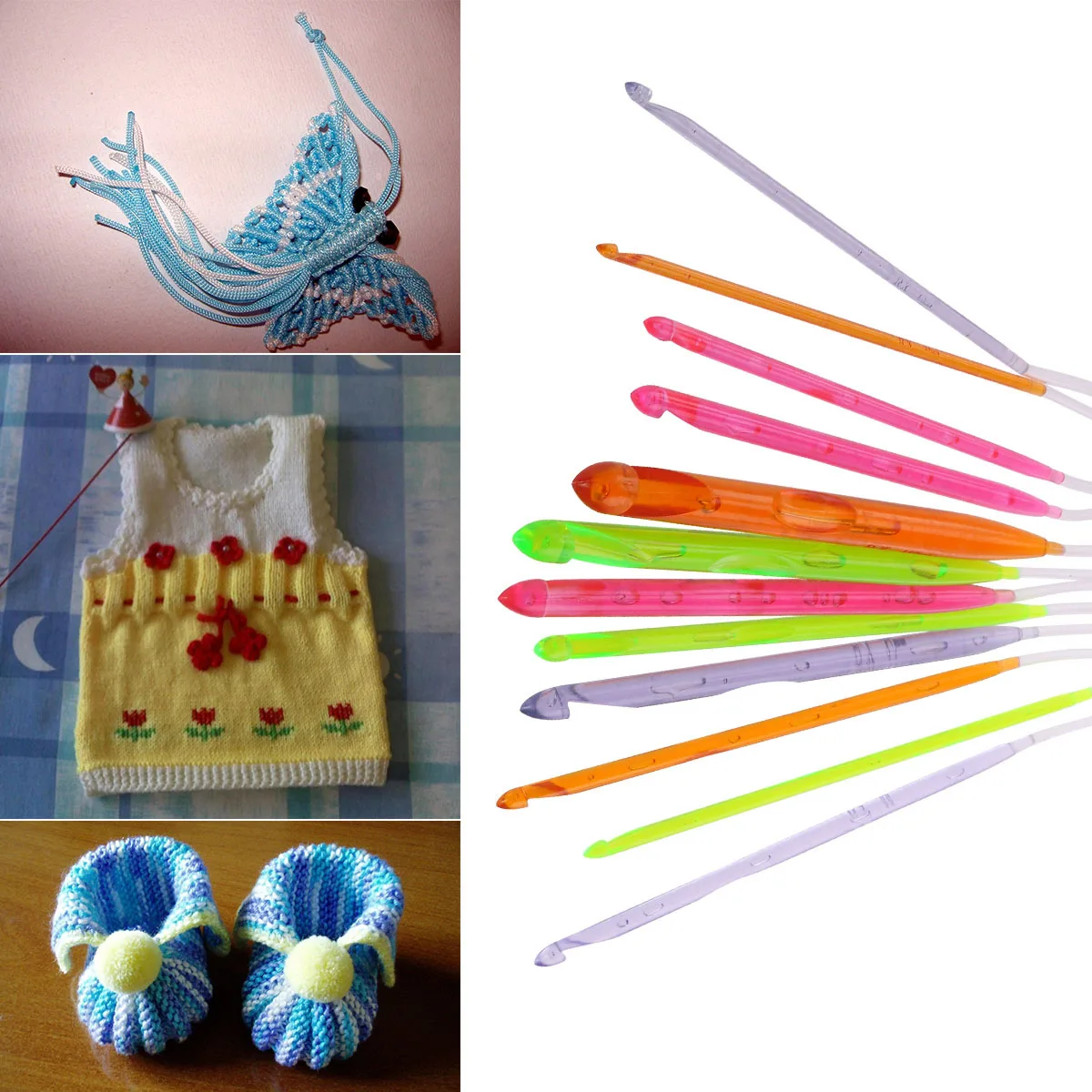 

Plastic Crochet Hooks 3.5Mm To 12.0Mm Colorful Knitting Needles Set With Cable For Carpet Weaving Sofa Cushion Yarn Craft