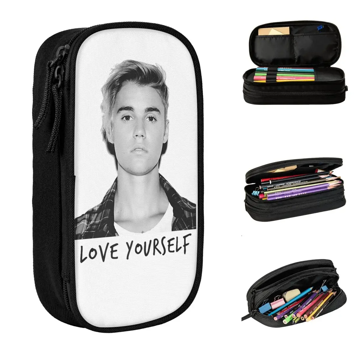 

Cute Justin Bieber Love Yourself Pencil Cases Pencilcases Pen for Student Big Capacity Pencil Bags Supplies Zipper Stationery