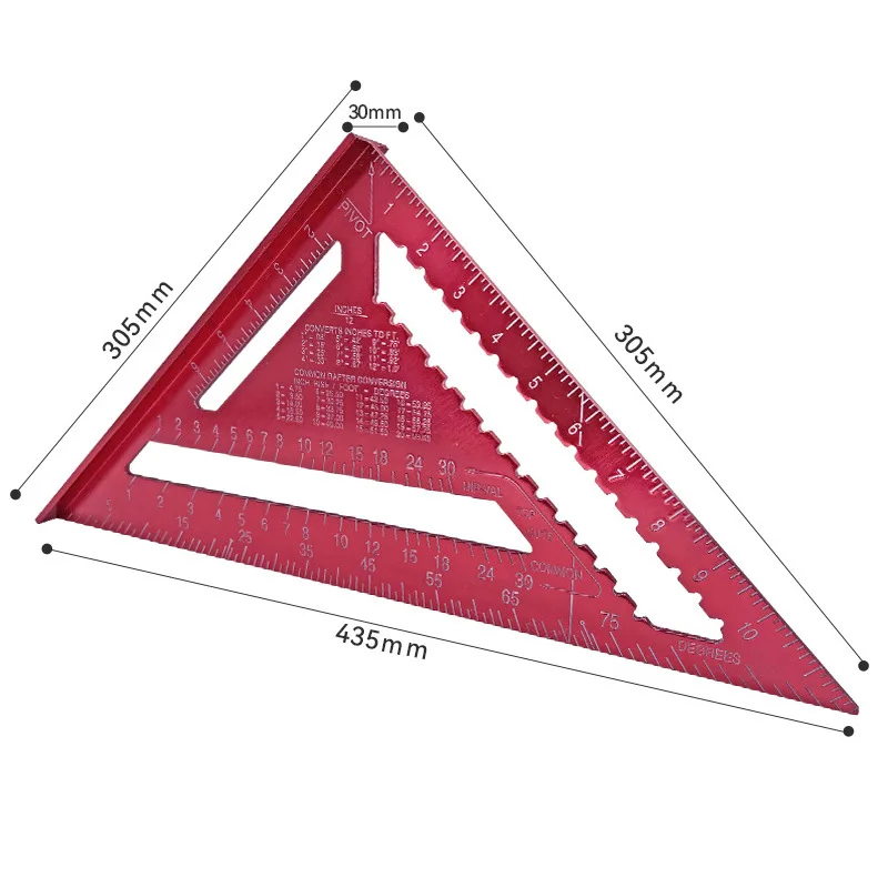 7/12 Zoll Aluminium-Dreieckslineal, Tischler-Messlayout-Werkzeug, quadratischer und metrischer/impernischer Winkelmesser für die Holzbearbeitung – Detail 13
