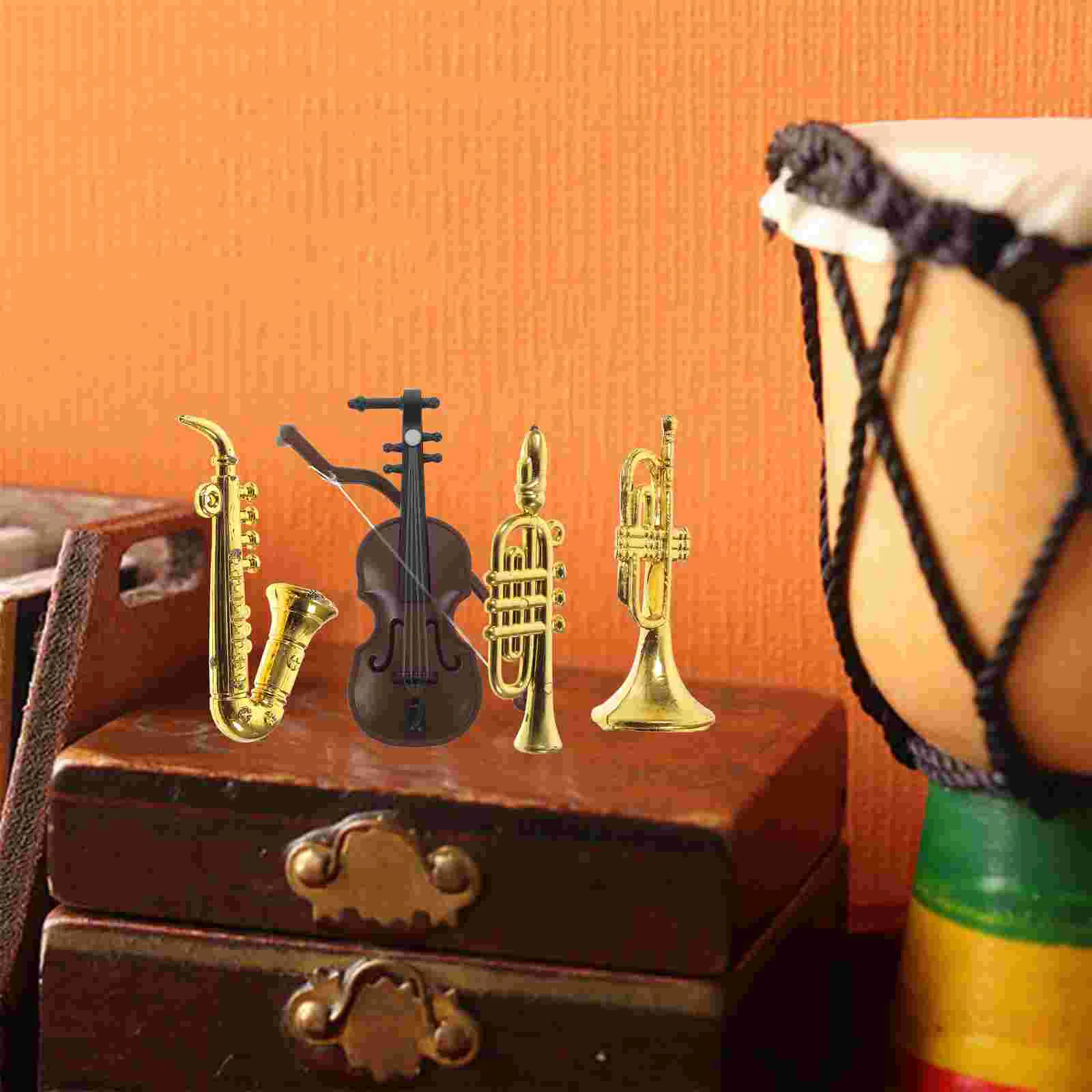 5-teiliges Mini-Musikinstrument, Modell, Puppenhaus-Dekorationen, Miniatur-Instrumente, Spielzeugzimmer, Mikroszene, Ornament aus Kunststoff für