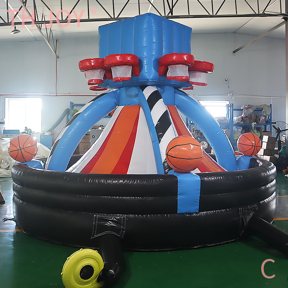 Navio aéreo rápido para porta, sistema de jogo de basquete com 8 argolas de 4m de diâmetro, combo de jogo de lançamento de tiro de basquete inflável para venda