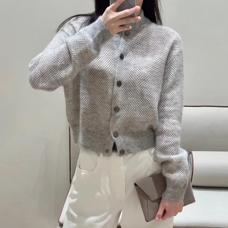 cardigan for women New autumn 2026 single breasted slim fit women's long sleeved top Elastic knitted hollow thin coat sweater