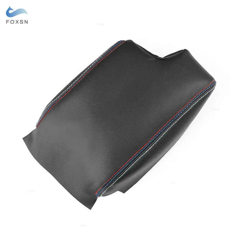 LHD/RHD For BMW 3 Series E46 1998- 2005 Car Interior Center Control Console Armrest Box Pad Black-red&blue line Leather Cover