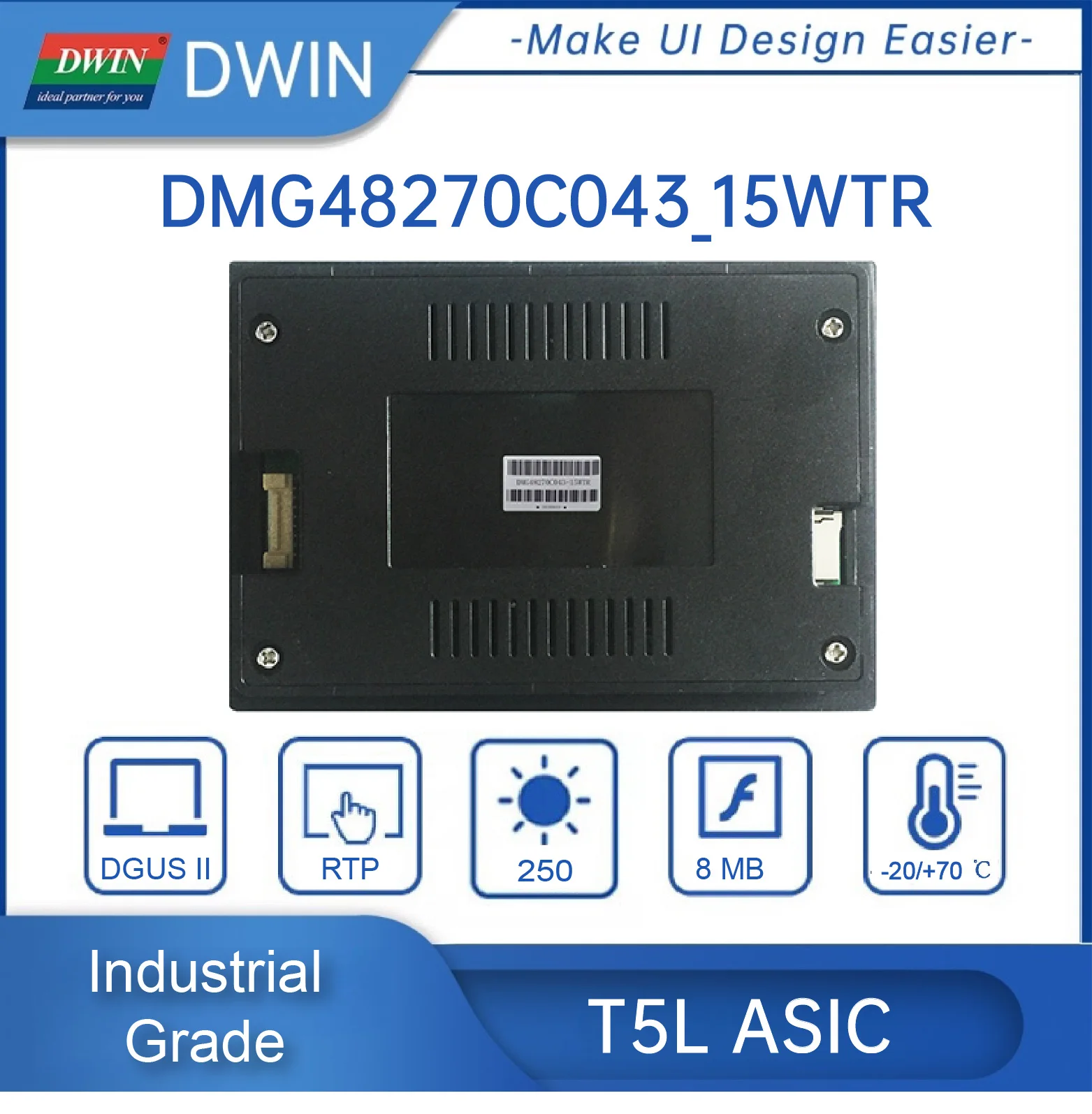 Dwin 4.3-inch LCM TFT LCD 480*272 Commercial Grade HMI Display 262K Colors RGB Interface TV-TN-TFT-LCD Resistive Touch Screen