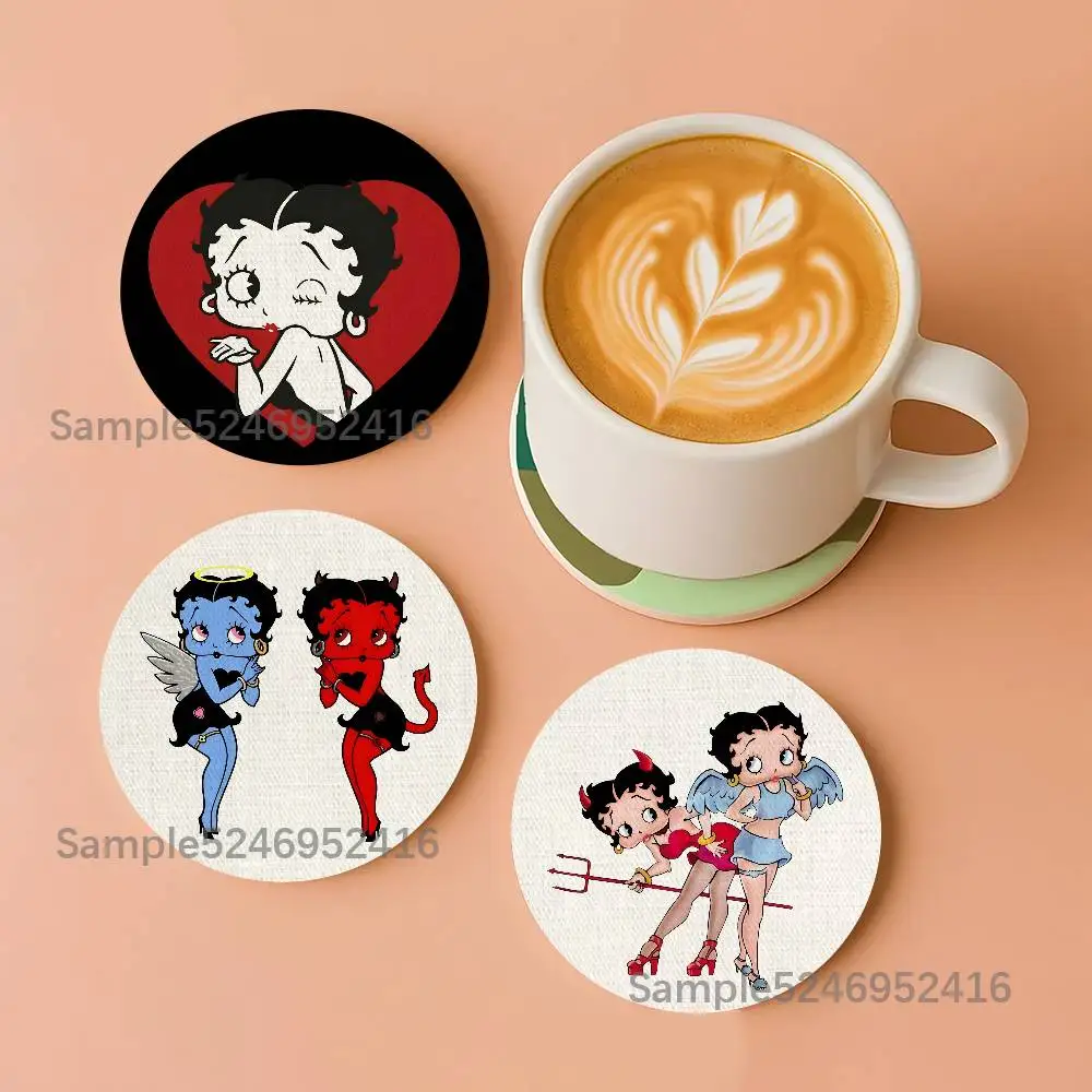 

Sexy B-Betty-es Doll B-Boop-es Round Wooden Coasters For Design Suitable for Drinks Tea,Coffee Home Perfect Gift Holidays