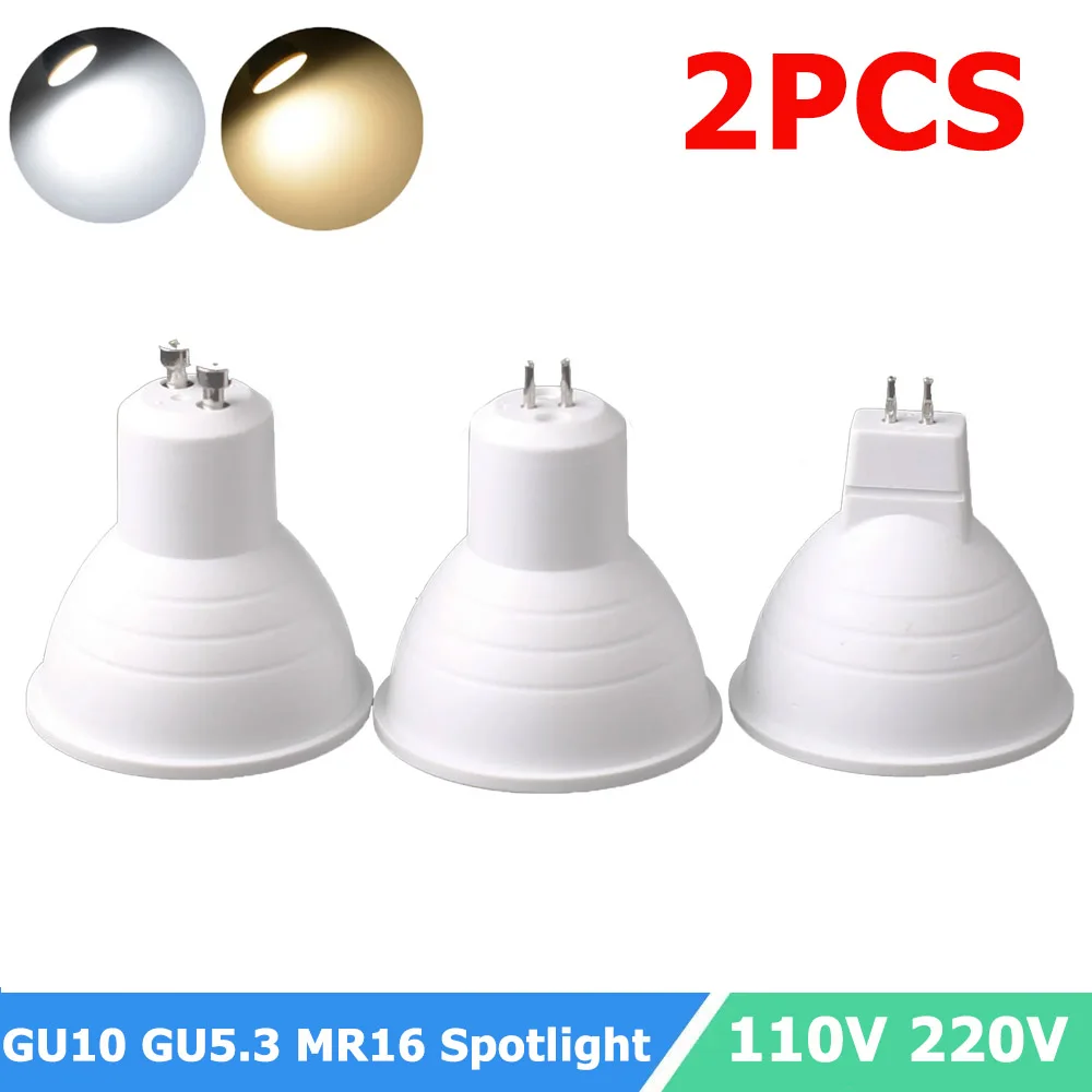 Pop 2​pcs GU10 GU5.3 MR16 LED Light Bulb Dimmable 7W Cool/Warm White COB LED Lamp AC 110V 220V Spotlight For Home Office Lightin