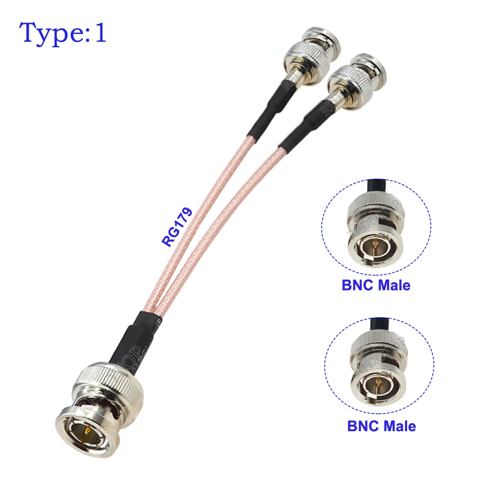 RG179 Cable BNC Splitter Cable V Type 1*BNC to 2*BNC 75Ohm Connector RG-179 RF Coaxial Jumper Pigtail 15CM/20CM/25CM/30CM/50CM